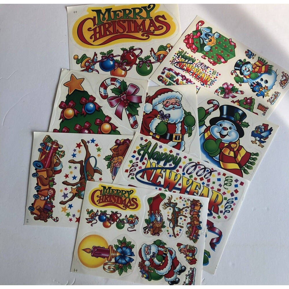 Vintage 70s/80s Vinyl Window Stickers Decor Christmas/New Years 8 Sheets